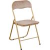 Marvin Sedia Pieghevole Imbottita in Velluto Velvet da Interno Ufficio Casa Resistenti Ferro Leggere Colorate Comode con Schienale Salvaspazio Portatile (Tortora/Oro)