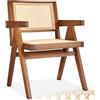 tectake® Sedia da pranzo con braccioli, Sedie Cucina Stile Boho, Poltroncina schienale largo, rattan ad intreccio viennese, struttura in legno massiccio, vernice protettiva - Rovere Scuro