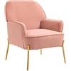 SEPNINE Poltrona Salotto in Velluto, Poltroncina Camera da Letto, Sedia da Soggiorno in Stile Scandinavo con Gambe Dorate, Super Confortevole, Capacità Fino a 135 kg Rosa