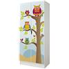 leomark armadio bianco 70 x 42,5 x 161,5 cm alla stanza del bambino, capiente e funzionale armadio in legno con ante, solido appendiabiti, mobili per bambini, Gufi
