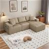 Wyibwy Divano modulare a 3 posti con tasche laterali e portabicchieri,Divano angolare a L con chaise longue e 2 posti,divani componibile con 5 cuscini,divani a compressione,velluto a coste(kaki)