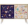 SPACEREBELS Cassettiera Moderna 111x57,3x42 Comò con immagini stampate Comodino con ripiani Design Contemporaneo mobili soggiorno 2 Ante motivo naturale fiori foglie