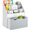 SoBuy Libreria montessoriana per bambini, Libreria Bambini con 3 Ripiani e 1 Cassetto, Scaffale Portagiochi e Porta Libri, Armadio Cameretta, Grigio, 62,5x30x70cm KMB17-HG