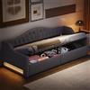 Wyibwy Divano letto imbottito 90x200 con cintura LED, letto singolo con contenitore, rivestimento in lino, grigio