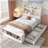 Lubvtti Letto per bambini con testiera contenitore e cassetti,letto singolo 90x200,con ripiano,panca con spazio di archiviazione,telaio del letto con base a doghe,Bianco+colore rovere(senza materasso)