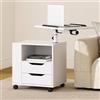 SDHYL Comodino girevole con ruote, piastra girevole a 360°, 2 cassetti e ripiano aperto, credenza regolabile in altezza (bianco)