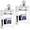 Yaheetech Set 2 Tavolini Lati Bianchi Tavolino da Salotto Moderno con Scomparto Aperto e Cestino Mobiletto da Divano Portaoggetti Comodini Camera da Letto 50 x 25 x 70 cm