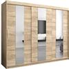 ABIKSMEBLE Pole 250 Armadio con Tre Ante Scorrevoli per Camera da Letto - Armadio Moderno con Specchio, Appendiabiti e Ripiani - 250x200x62 cm - Sonoma