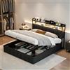 DAHUEN Letto matrimoniale con contenitore, 140x190 cm, Letto baule con LED e USB, Letto Imbottito con testiera portaoggetti , Lettos idraulico, con rete a doghe, PU, Nero, Senza Materass (Nero, 140x190 cm)