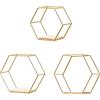 ZYLLZY 3 mensole esagonali galleggianti, in metallo dorato, da parete, geometriche, con base in legno, moderna struttura in metallo, per ufficio, decorazione domestica