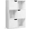 RELAX4LIFE Armadietto a 3 Ripiani con 6 Cubi Portaoggetti con Ante, Mobiletto in Legno per Soggiorno, Espositore per Libri, Giocatoli e Piante con Dispositivo Antiribaltamento, 60 x 29 x 90 cm, Bianco