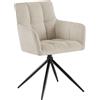 CLP Sedia da pranzo Jonah, poltroncina girevole con braccioli, rotazione automatica 180°, rivestimento in tessuto facile da pulire Colore:crema