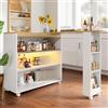 Cayipng isola da cucina allungabile, tavolo da bar mobile, armadietto, carrello da pranzo telescopico con LED, tavolo alto da bistrot, fianco con ripiano aperto, Bianco