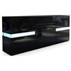 Vladon Sideboard Flow, nero lucido/nero lucido incl. LED - Cassettiera moderna con vetrata Ambient Light per la vostra zona giorno (177 x 75 x 39 cm)