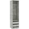 vidaXL Armadio Aperto con Cassetti e Scomparto con Appendiabiti Robusto Classico Elegante Guardaroba Grigio Cemento 50x50x200 cm in Truciolato