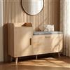 Julyue Panca per scarpe con sedile, scarpiera, legno con 1 sportello e 1 porta, tavolino con vano portaoggetti, panca armadio, panca da corridoio, scarpiera, armadio