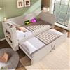 Oxtao Divano letto imbottito con letto estraibile 90 x 200 cm, braccioli con porta di ricarica USB e Type-C e porta bevande, con rete a doghe, tessuto misto lino, senza materasso (beige, 90 x 200 cm)