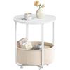 WOLTU Tavolino da Caffè Rotondo Salvaspazio con Cestino Portaoggetti in Tela e Struttura in Metallo, Tavolo Salotto Piccolo per Soggiorno, Balcone, Camera da Letto, Bianco+Beige