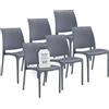 Tomaino - Sedia in Plastica Da Cucina - Set 6 Sedie Plastica Impilabili Con Braccioli Per Esterno e Interno - Sedie per Giardino, Soggiorno, Balcone o Bar - Grigio