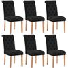 Yaheetech Set 6 Sedie Imbottite Sala da Pranzo con Schienale Alto Sedia da Cucina Gambe in Legno Sedie Eleganti Massello con Bottoni per Soggiorno Camera da Letto Nero/Tessuto