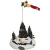 Aurora Store Villaggio di Natale innevato con Movimento Babbo Natale sul Aereo, Paesaggio con Albero di Natale e Soggetti con Luci e Musica Carillon con luci Musicale 18x16x h. 22 cm