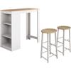 MB Muebles Bonitos, Tavolo Alto da Bar con 2 Sgabelli Kyra, Barra da Cucina in Stile Moderno con 3 Ripiani, Melamina Opaca, Bianco e Sonoma, 110x103x50cm