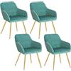 WOLTU Set di 4 Sedie per Sala da Pranzo Imbottita, Poltroncina in Velluto,Sedia da Cucina con Braccioli e Schienale, Gambe in Metallo, moderne,Azzurro,