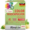 AlmaWin Detersivo a colori [2 kg - 42 carichi] con profumo di fiori di tiglio per una purezza radiosa, detergente ecologico in polvere, applicabile a 30 - 60 °C - detersivo vegano colorato