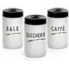 MECSAL CASALINGHI Set 3 Barattoli Contenitori, Tris Sale Zucchero Caffè, in Vetro Bianco Satinato, Cucina Stile Shabby