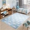 TAPISO Emma Tappeto Gioco Bambini Sala Giochi Cameretta Stanza Bambini Stampato Blu Pallido Bianco Nuvole Multicolor Antiscivolo Lavabile in Lavatrice 140 x 200 cm