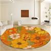 Generico Tappeto Rotondo Arancione, Tappeti Antiscivolo Pelo Corto Morbido - Lavabile in Lavatrice Grande Moquette Piante Vintage Fiori per Camera da Letto Soggiorno Scendiletto Ø 180 cm