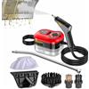 PPLDABNK Pulitore A Vapore Portatile Da 1500 W, Erogazione Di Vapore A 6 Velocità, Riscaldamento Rapido in 15 Secondi, Pulitore A Vapore Con Serbatoio Dell'acqua Da 1,2 L E 4 Testine A Spazzola,Red