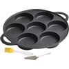Generico Padella in ghisa resistente - Teglia per pancake pre-condita con superficie di rivestimento antiaderente, utensile da cucina versatile per colazione in campeggio BBQ Crepes Bistecca Pizza | Fuoco da c
