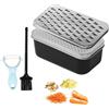 Generico Grattugia Formaggio Manuale in Acciaio Inox con Contenitore, 2 Lame Intercambiabili, per Formaggio Grattugiato, Verdure, Zenzero, Frutta, con Coperchio e Spazzola (Nero)