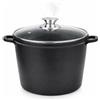 Generico Pentolone Spaghettiera Antiaderente Effetto Pietra Lavica - Pentola Grande per Pasta e Spaghetti, Adatta a Induzione e Gas, Coperchio in Vetro Temperato e Manici Removibili in Silicone (24CM/7L)