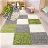 CARPETIA Tappeto Shaggy moderno a pelo lungo con motivo a quadri verde grigio crema, 160x230cm