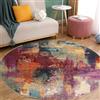 Rug-QJDDUP Tappeto Rotondo Moderno Pelo Corto, Colourful,Round 140 cm,Viola Rosso Rosa Arancione Giallo Teal Blu Verde Beige Modello acquerello moderno, Salotto Camera da letto