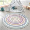 the carpet Beat Kids Tappeto moderno e morbido per bambini, a pelo soffice, facile da pulire e resistente ai colori, Cerchio multicolore, 160 x 160 cm Rotondo