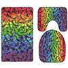 A.Monamour Set Tappeti Bagno 3 Pezzi Completo Colori Dell'Arcobaleno Sfondo Multicolore Di Farfalle 3D Antiscivolo Morbidi Assorbente Lavabile Tappetini per Il Bagno WC Bidet