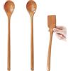 UPTALY 1 tornitore in legno sottile per frittata (27 cm x 4,5 cm), 2 cucchiai da miscelazione con manico lungo (34 cm x 5 cm), piccola spatola per uova fritte, cucchiaio esteso