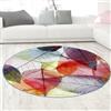 CARPETIA Tappeto Soggiorno Tappeto camera da letto studio zona pranzo facile da pulire robusto morbido ricco di colori con motivo a foglie multicolore, rotondo 160 cm