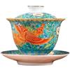 HonHeam Phoenix Bianco Porcellana Gaiwan, Cinese in rilievo Drago Stile Bianco Ceamic Gaiwan, Kung Fu Tazza da tè Tradizionale (Blue Phoenix)