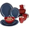 MÄSER Natural - Servizio da tavola da 16 pezzi, per 4 persone, colore: blu e rosso, con 4 tazze da caffè da 270 ml, ciotole da 400 ml, piatti da torta e piatti piani, colazione, pranzo e caffè