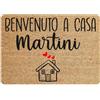 Social crazy Tappeto zerbino personalizzato - con nome Famiglia Benvenuto a Casa - cocco naturale ideale per ingressi (Cocco Naturale, 60x40 cm)
