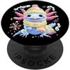 Aquatic Pet Lover Whimsical Character Gr Carino Axolotl Kawaii Anfibio Ritratto Grafico Inverno Giallo PopSockets PopGrip Adesivo
