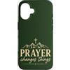 Faith Revival Studio Custodia per iPhone 16 La preghiera cambia le cose Fede cristiana Croce Montagne