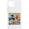 German Shepherd Puppy Lover PS Custodia per iPhone 14 Plus Pastore Tedesco Giapponese Kanagawa Onda Surf Amante dei cani