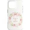 Faith & Purpose Christian Collective Custodia per iPhone 16 Pro Ghirlanda floreale con scritta Jesus Is King Christian Faith, fragola