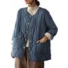 Generic Giacca girocollo da donna tinta unita con bottone in metallo - cappotto leggero taglie forti, Blu, 3XL