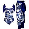 Generisch Costume da bagno da donna con blocco di colore, stampa floreale astratta, costume da bagno 1 pezzo + rivestimento 1 pezzo, costume da bagno in due pezzi con stampa, bikini monokini, costume da bagno 2